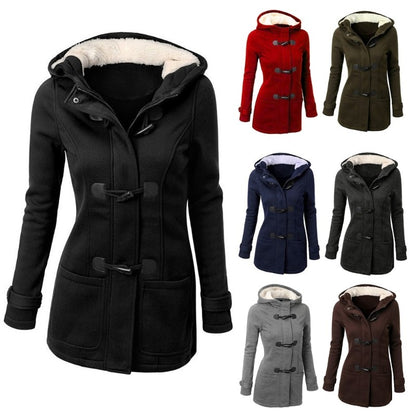 Womens Winter Hooded Cardigans Hooded Horn Button Jackets Fleece Coat Outerwear Dropship