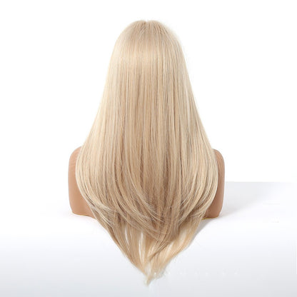 Peruca Loiro Dourado Com Franja Cabelo Longo Liso Peruca Natural Para Mulheres Perucas Cosplay Sintética Resistente ao Calor Cabelo Falso