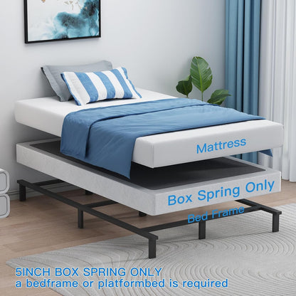 Box Spring de Casal 5 Polegadas para Cama de Solteiro, Suporte de Colchão de Metal para 3000 lbs com Capa de Tecido de Fácil Limpeza