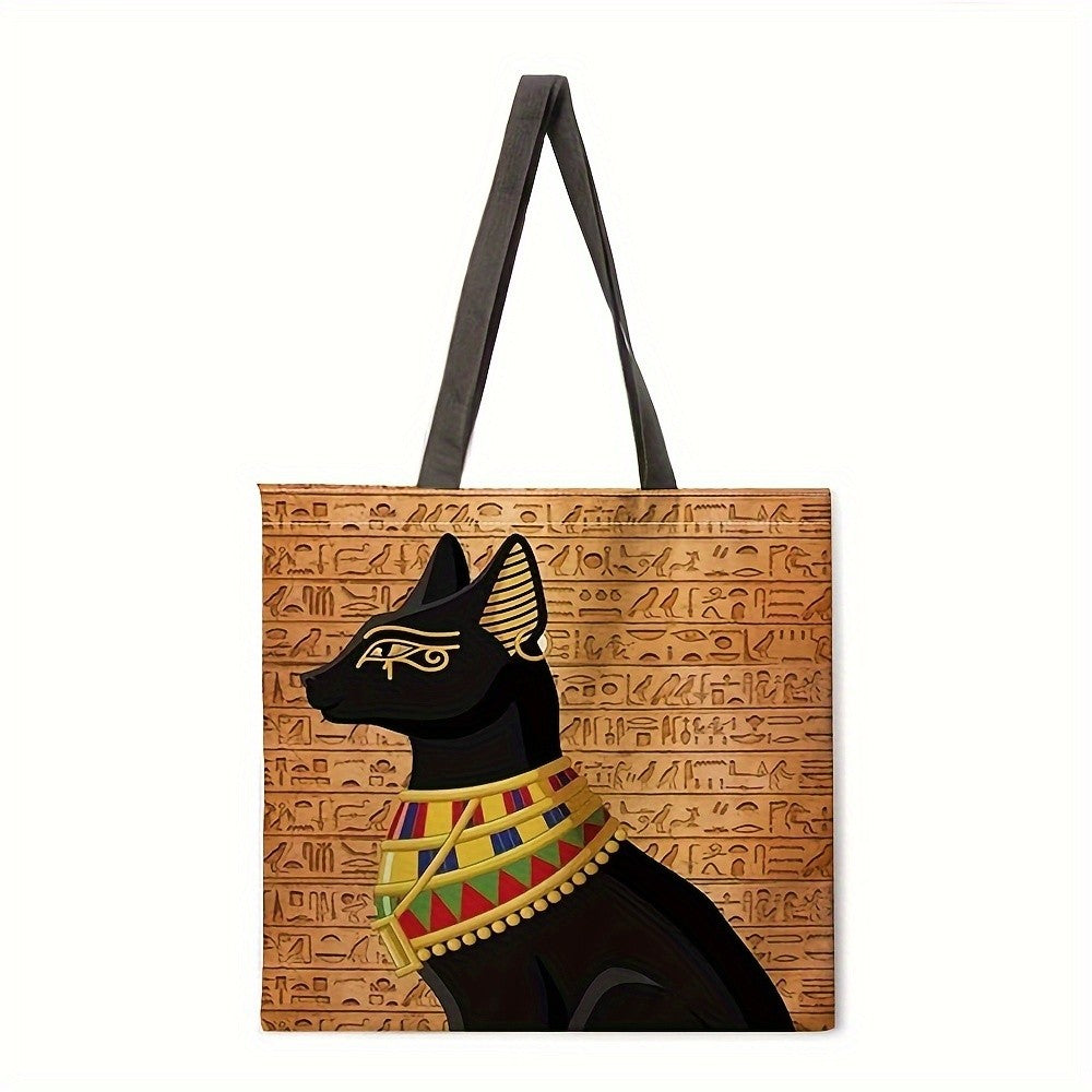 Egyptian Art Print Linen Tote Bag  Foldable Shoulder Handbag for Beac Casual Shopping Bag Daily Handbag Multi-functional