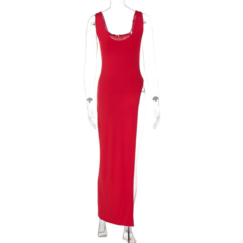 2025 Sexy Sleeveless Side High Split Dress Solid Backless Women Midi Dresses Sum
