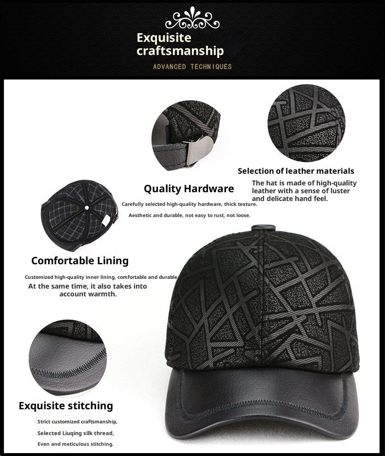 Classic Genuine Sheep Leather Baseball Cap for Men Adjustable Lightweight Breathable for Spring/Autumn