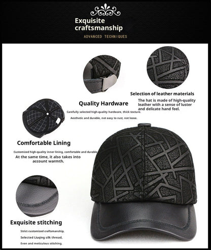 Classic Genuine Sheep Leather Baseball Cap for Men Adjustable Lightweight Breathable for Spring/Autumn