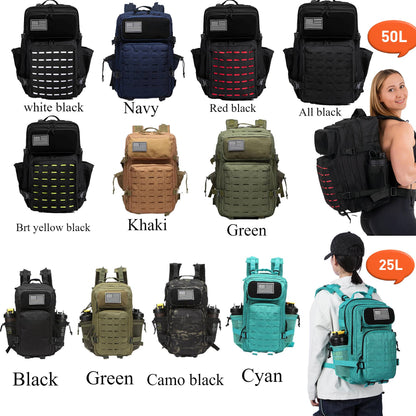 Mochila Tática 25L/50L Caça MOLLE Bolsa GYM Para Homens EDC Caminhada Ao Ar Livre Com 2 Porta-Garrafas