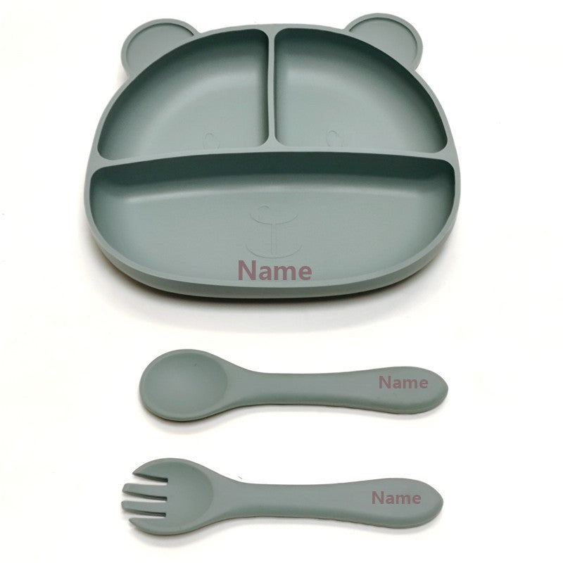 Free Name Printing Baby Fork-Spoon Combo Silicone Plate Children's Tableware Soft Fork-Spoon for Baby Food