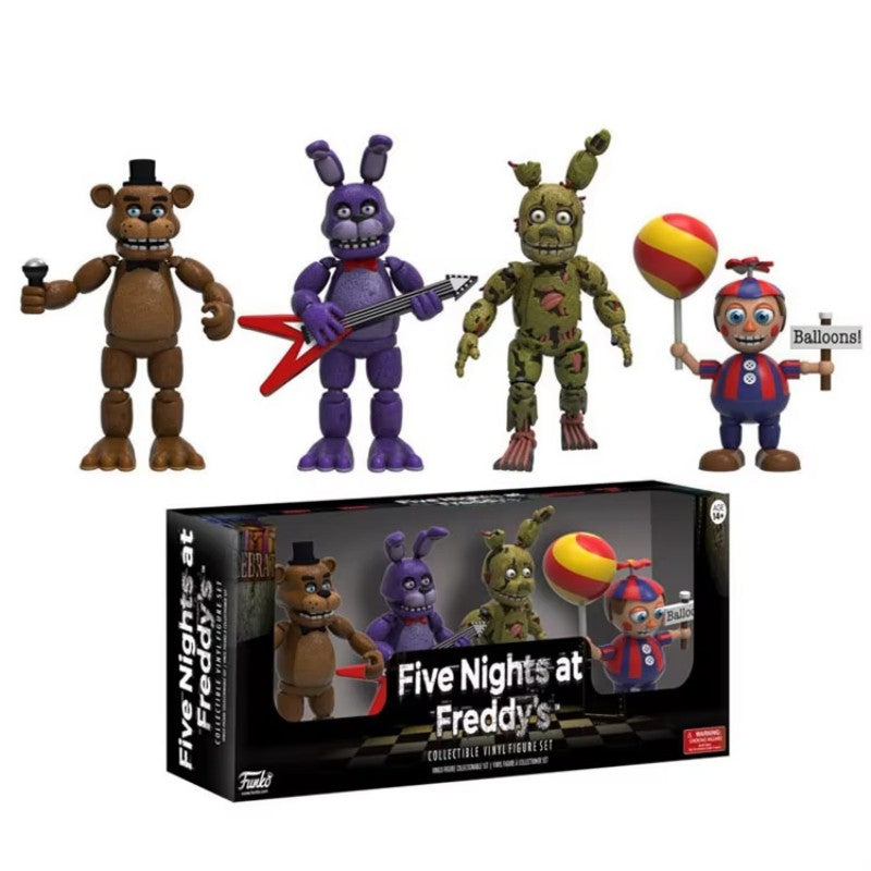 FNAF 4 pçs/conjunto Freddy Bonnie Chica Foxy Nightmare Balloon Boy Boneco Colecionável Modelo Vinil Brinquedo