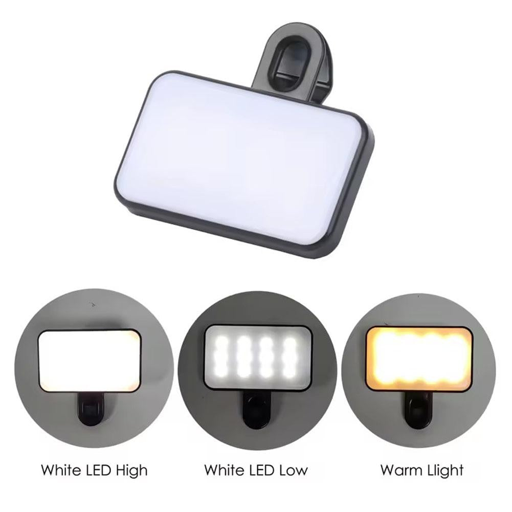 Nova Mini Luz Portátil para Selfie 3 Modos Brilho Ajustável Recarregável Clip-On para Celular Laptop Luz para Vídeo ao Vivo