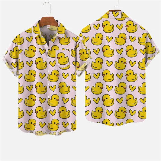 Yellow Rubber Duck Cute Cartoon Hawaiian Shirts Unisex Hot Summer Leisure Lapel Button Shirt Hip Hop Street Beach Blouse Top