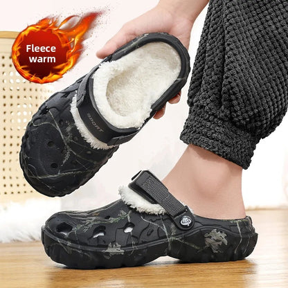 Men's Cotton Slippers Winter Thick Bottom Fleece Lined Warm Home EVA Comfortable Head Covered Slippers Roman Style Sandals