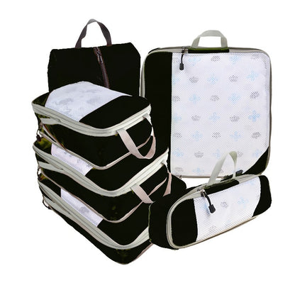 6PCS Travel Compressed Packing Cubes Storage Organizer Set With Shoe Bag Mesh Visual Luggage Portable Lightweight Suitcase Bag