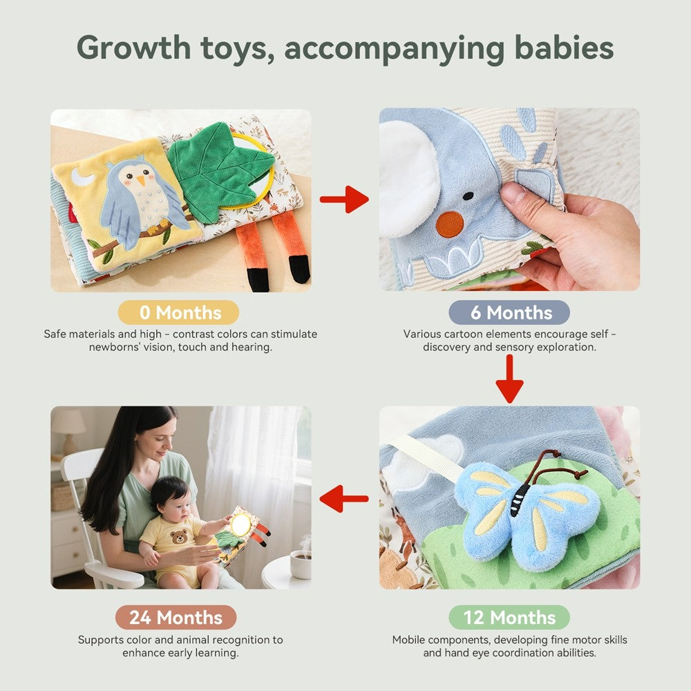 Baby Toys for 0 12 Months Cloth Book Early Educational Sensory Book Baby Soft Books Fluffy Cartoon Elephant Books With Mirror