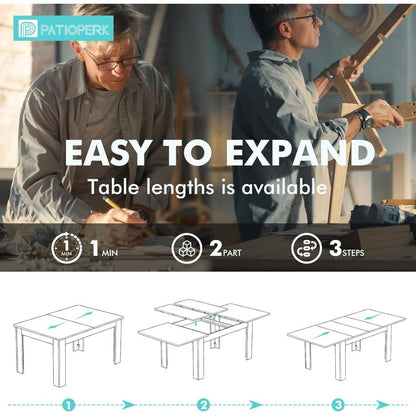 55.1-86.6 in Extendable Dining Room Table for 6-10 Person - Plank and Beam Farmhouse Large Rectangular Kitchen Tables for Living