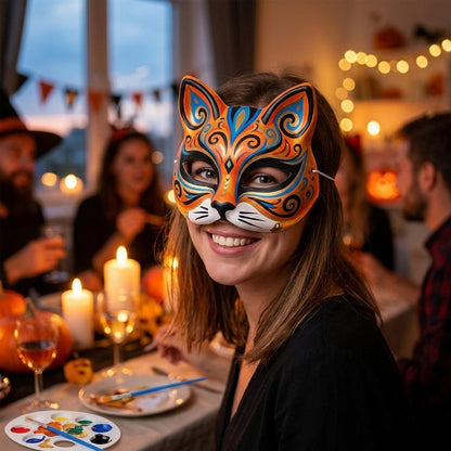 5-30pcs Japanese Mask Paper Blank Mask Halloween Cosplay Cat DIY Paintable Half Face Mask Animal Costume Party Decor Craft Prop