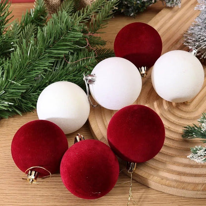1/30pcs Wine Red Christmas Ball Velvet Round Christmas Balls Xmas Tree Ornaments Ball Hanging Pendants New Year Party Decor