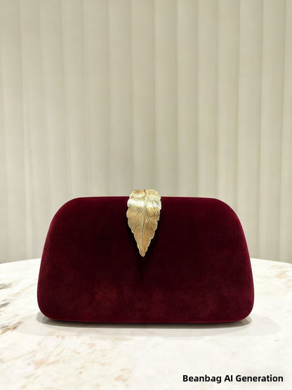 Velvet Leaf Evening Bag High Luxury Clutch Party Bag for Women Fresh Sweet Style Lock Buckle Square Shoulder Bag for Qipao