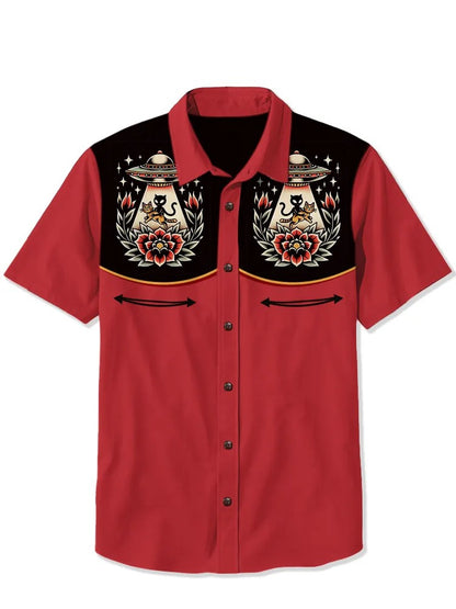 2025 Men's Casual Button Short Sleeve Shirt Mythical Medusa Snake Demon Pattern Comfortable And Breathable Summer Fashion Top