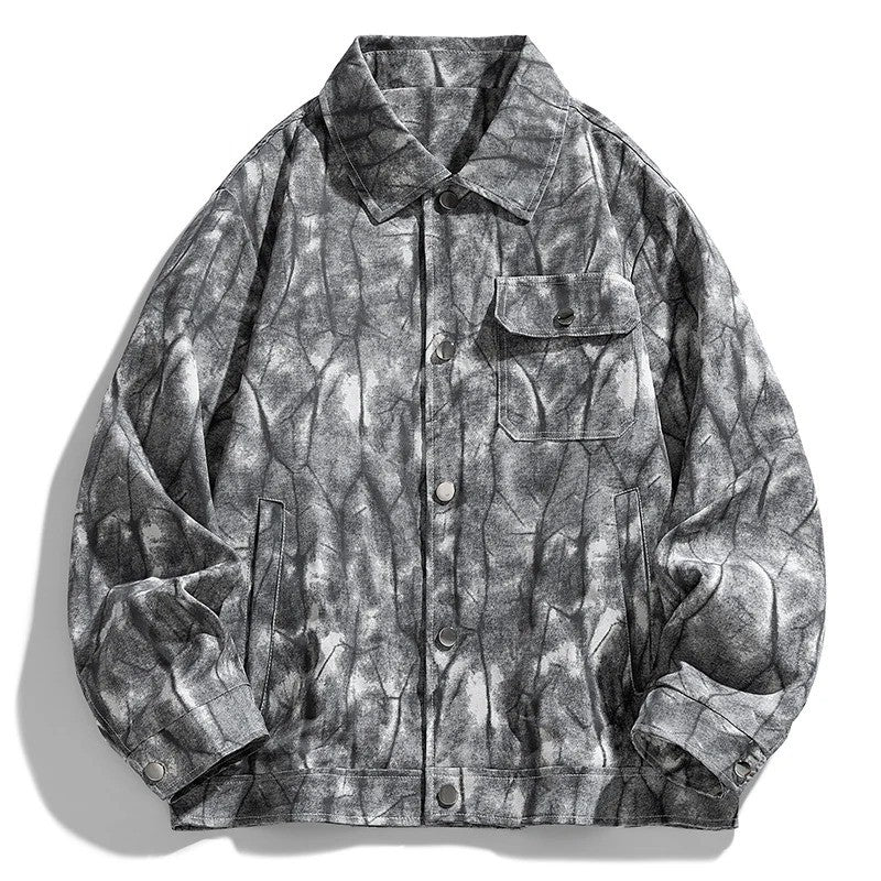 Jaqueta corta-vento, moderna, casual, versátil, casaco comprido, tie-dye, jaqueta de pesca, jaqueta de voo americana retrô, jaqueta jovem