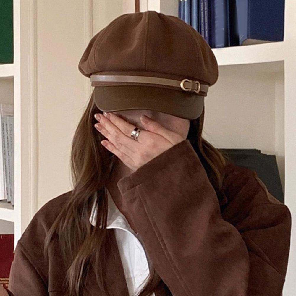 Retro British Style Beret for Women, Versatile Octagonal Newsboy Cap for Big Head Circumference Spring Autumn Hat