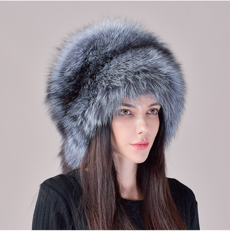 2025 Novo Estilo Chapéu Russo Ushanka de Pele de Raposa Natural Feminino Quente de Inverno Estilo Popular Fofo Boné Feminino com Cauda de Pele Real da Moda