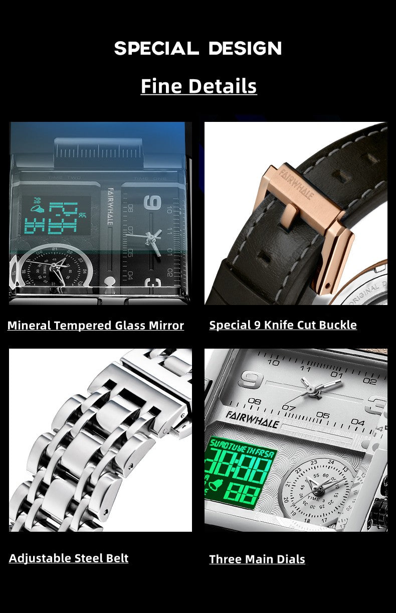 Mark Fairwhale Luxury Quartz Watches Men Fashion Brown Leather Strap Clock Military Waterproof Square Electronic WristWatch 2023