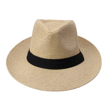 Chapéu de Sol Fedora de Verão Casual Unissex Moda Praia Aba Larga Jazz Chapéu Panamá Palha de Papel Boné Feminino Masculino Com Fita Preta