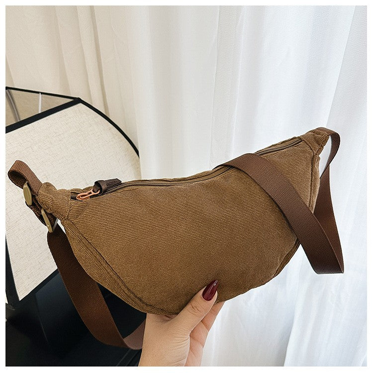 Solid Color Corduroy Women's Hobos Shoulder Bag Retro Casual Female Crossbody Bags Ladies Daily Travel Handbags Messenger Bag