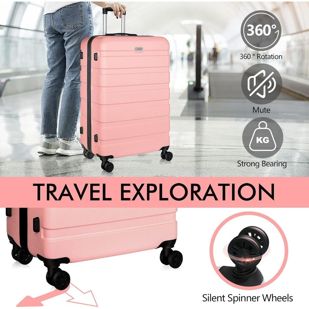 Mala de Viagem Rígida ABS Rosa 28 Polegadas Leve com 4 Rodas Giratórias e Trava TSA para Bagagem Grande
