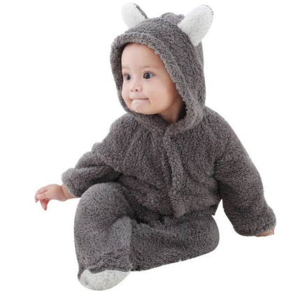 Winter Newborn Baby Plush Bodysuit Jumpsuit Cartoon Hoodies Boy Girl Romper Twins Clothes Korean version 0-12M