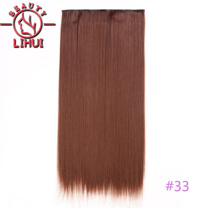 Extensões de cabelo sintéticas com clipe, longas e lisas, com 5 clipes em uma única peça, extensões de cabelo multicoloridas LIHUI