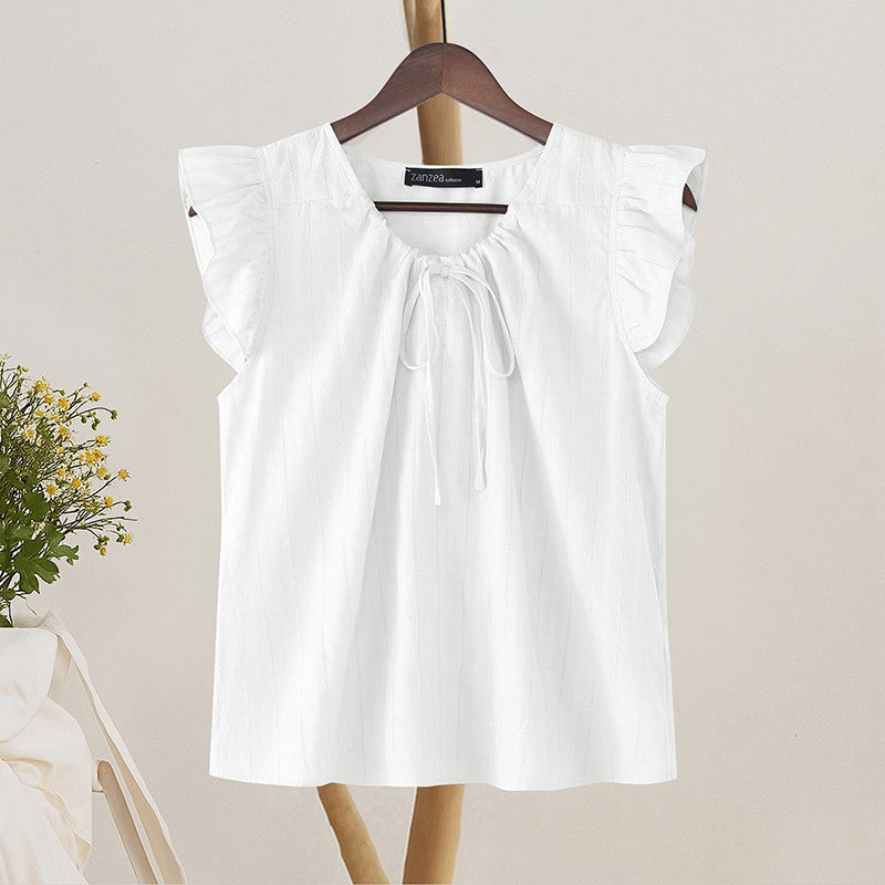 2025 ZANZEA Summer Elegant Shirt Women Sleeveless Holiday Blouse Stylish Tanks Tops Casual Solid Cotton Camis Mujer Blusas Femme