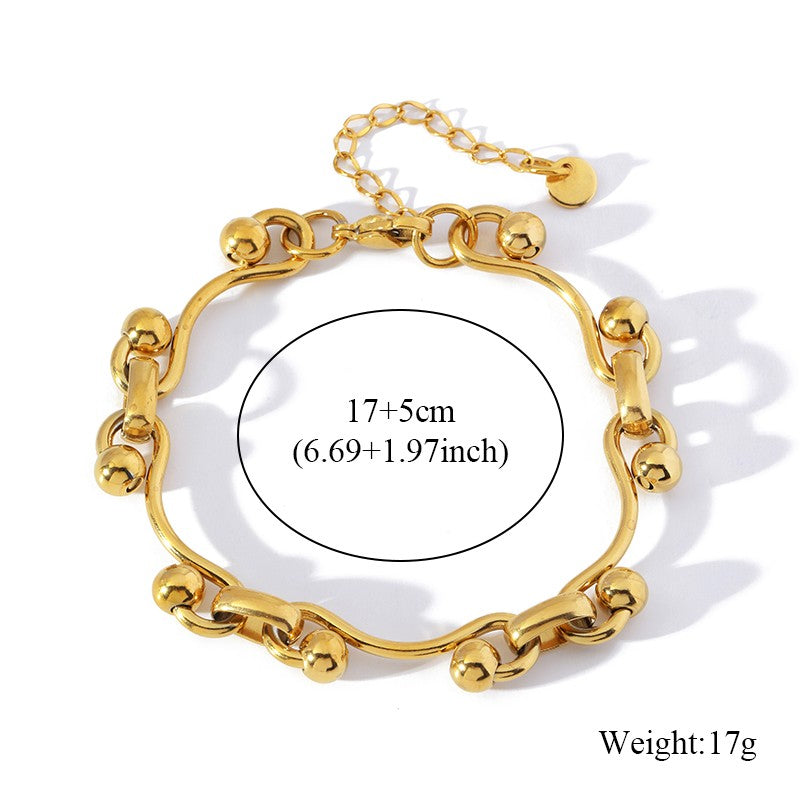 GANEMLY 316L Aço Inoxidável Metal Dourado Cor Contas Corrente Colar Pulseira Conjunto Para Mulheres Correntes Modernas Joias À Prova D'água Novo