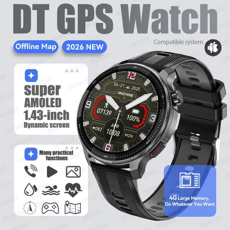 New Outdoors Military T-Rex3 Offline Map GPS SmartWatch 10ATM Waterproof Watch 4GB Memory Compass Voice Call Sports Bracelet Men