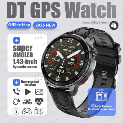 New Outdoors Military T-Rex3 Offline Map GPS SmartWatch 10ATM Waterproof Watch 4GB Memory Compass Voice Call Sports Bracelet Men