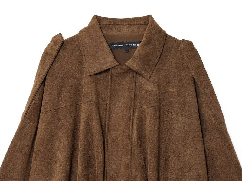 Women's Jacket Fall 2025 New Solid Color Long-Sleeved Faux Suede Loose Bomber Jacket Casual Fashion Personality Versatile