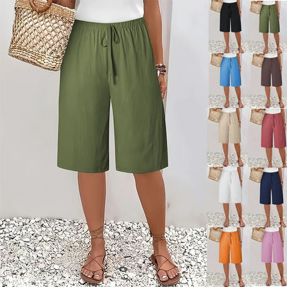 Women's 2025 Casual Solid Color Shorts - Mid-Length 5-Inch Bermuda Shorts, High Waist Loose Fit Summer Short Pants