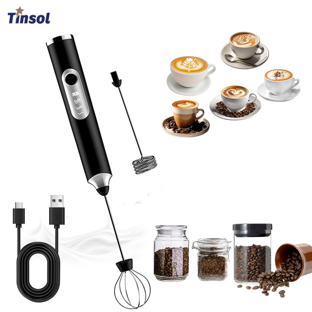 Espumador de Leite Elétrico TINSOL, Portátil Sem Fio, Potente, Recarregável via USB, Prático, Para Café e Leite, Batedor de Cozinha