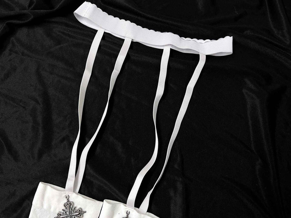 Sexy Nun Cosplay Costume Gothic Black Split Long Dress with Head Veil Halloween Carnival Party Fancy Dress for Women Nun