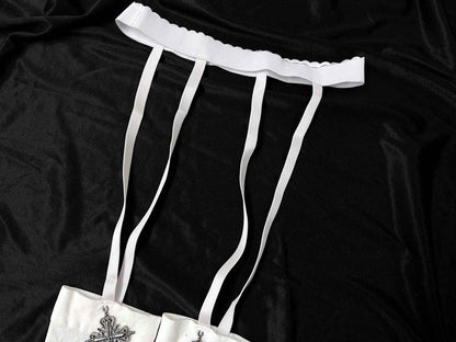Sexy Nun Cosplay Costume Gothic Black Split Long Dress with Head Veil Halloween Carnival Party Fancy Dress for Women Nun