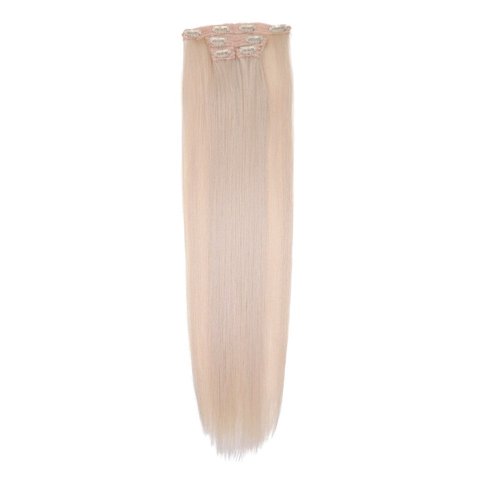 FASHION IDOL Long Straight Hairstyle 8 Clips In Hair Extensions Blonde 60CM Natural Synthetic Hair Daily Use Hairpiece Fake Hair