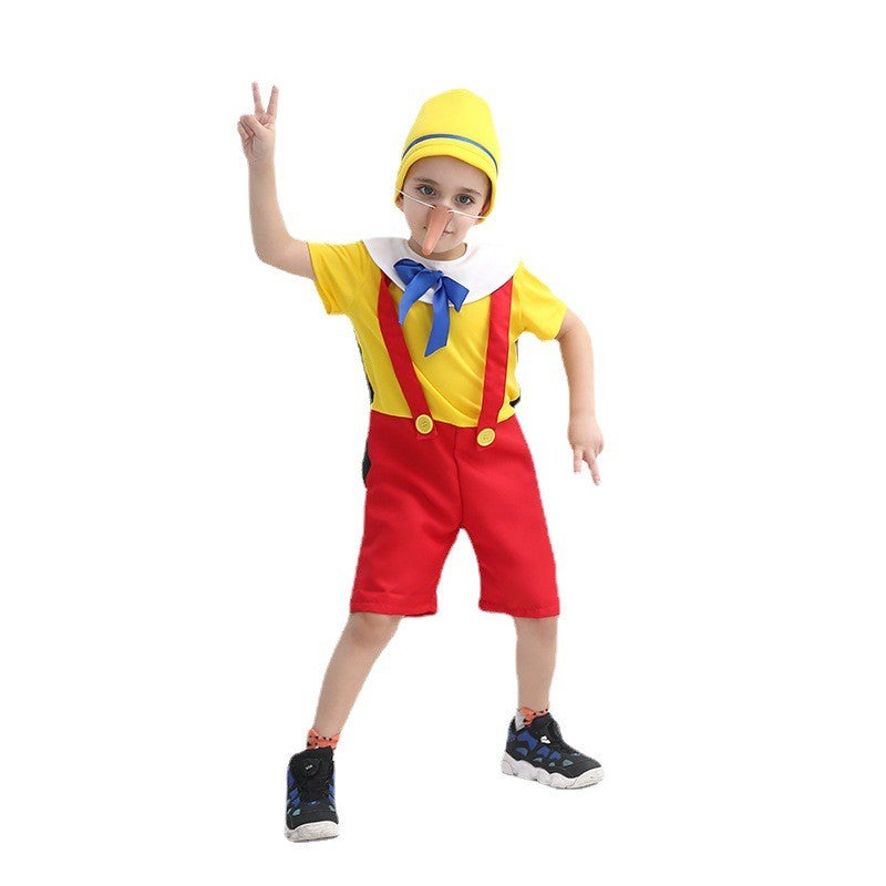 Halloween Funny Pinocchio Cosplay Costume Birthday Boys Girls Party Clothes Kids Cartoon Character Rolecosplay Costume With Nose