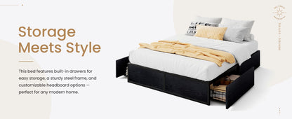 Cama Queen com Estrutura, 2 Gavetas Grandes de Armazenamento, Silenciosa, Fácil de Montar, Não Precisa de Box Spring, Cama com Armazenamento