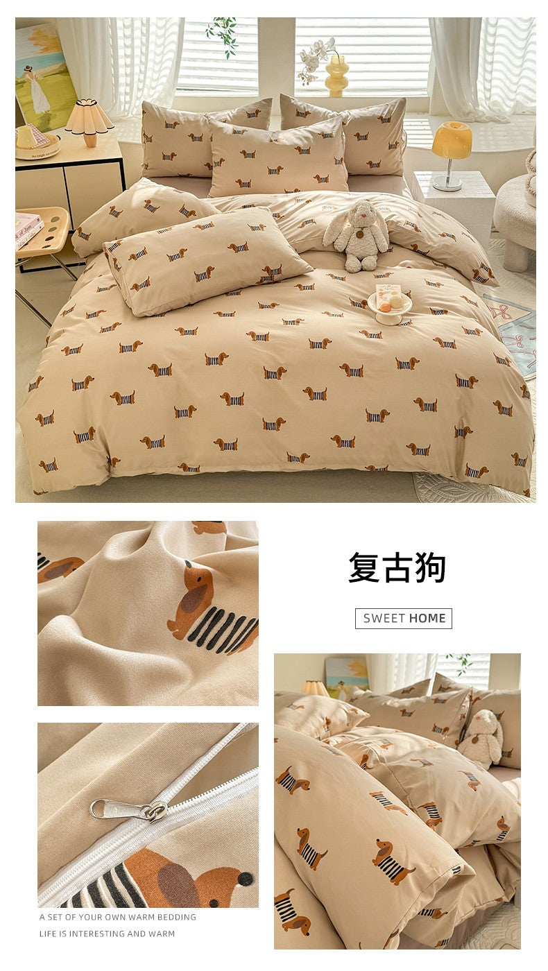 Cute Dog Printed Duvet Covet Set Brown Color Comforter Cover with Pillowcase for Kids Single/Queen/King housse de couette Full