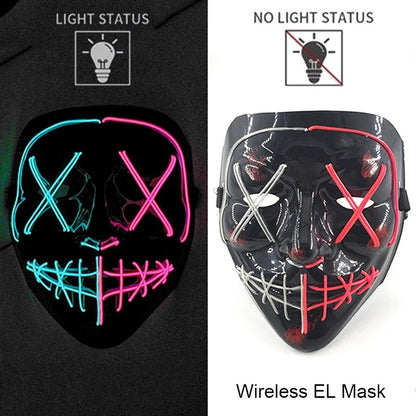Wireless Neon LED Purge Mask Multi Glow Horror Face Cover Unisex Light Up Headgear For Halloween Masquerade Carnival Cosplay