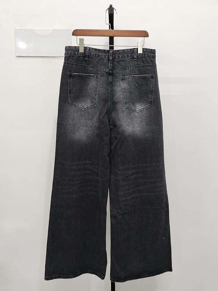 IEFB Calça Jeans Masculina de Verão Azul Velho Lavada Jeans Masculino Reta Casual Masculina Solta Perna Larga Novidade Moda 9C354
