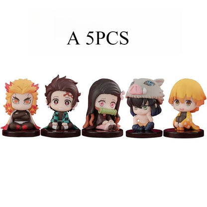 5pcs Conjunto Q Versão Demon Slayer Boneca Fantasma Sentada Tanjiro Nidouzi Inosuke Zenitsu Figura de Ação Modelo de Filme Presente de Brinquedo para Meninos