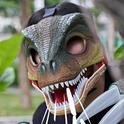 Moving Jaw Dino Mask with Dinosaur Scream Dinosaur Head Face Mask Lifelike Dinosaur Mask Headwear for Halloween Carnival Party