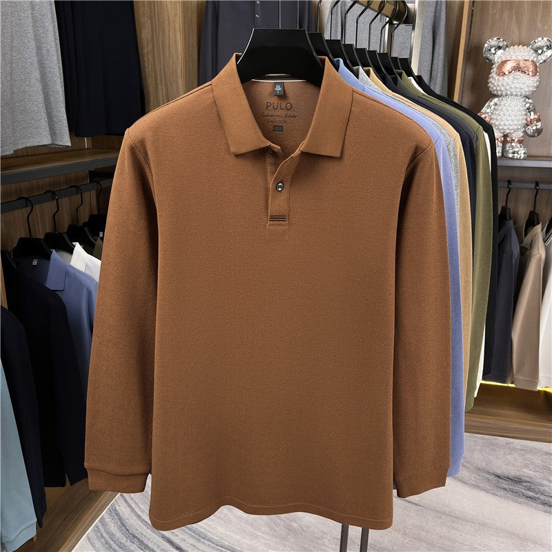 100Cotton High-Quality Men's Polo Shirt Placket Embroid Breathable Long Sleeve Autumn Lapel T-Shirt Business Casual Menswear