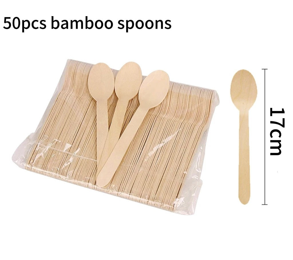 50/100Pcs Bamboo Spoon Fork Knife Natural Disposable Bamboo Tableware Set Forks Spoons Knives Party Wedding Bamboo Tableware