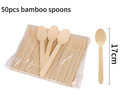 50/100Pcs Bamboo Spoon Fork Knife Natural Disposable Bamboo Tableware Set Forks Spoons Knives Party Wedding Bamboo Tableware