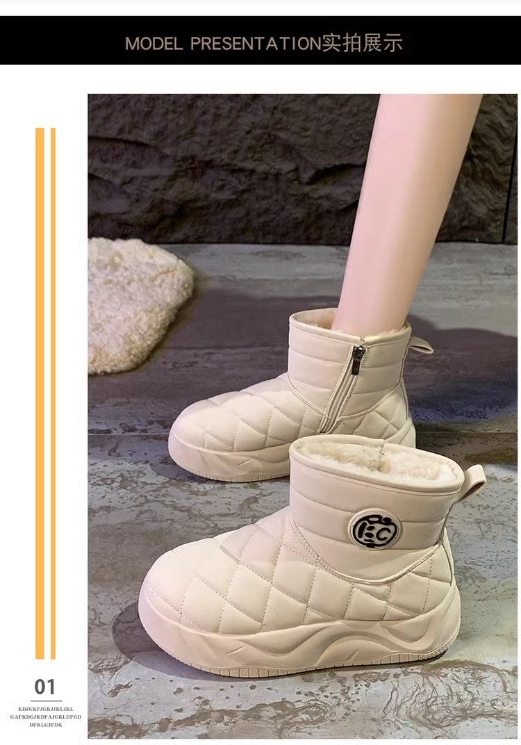 Thick-soled plush loafers, waterproof and warm snow boots for women, new winter fashion cotton shoes, Korean-style short boots